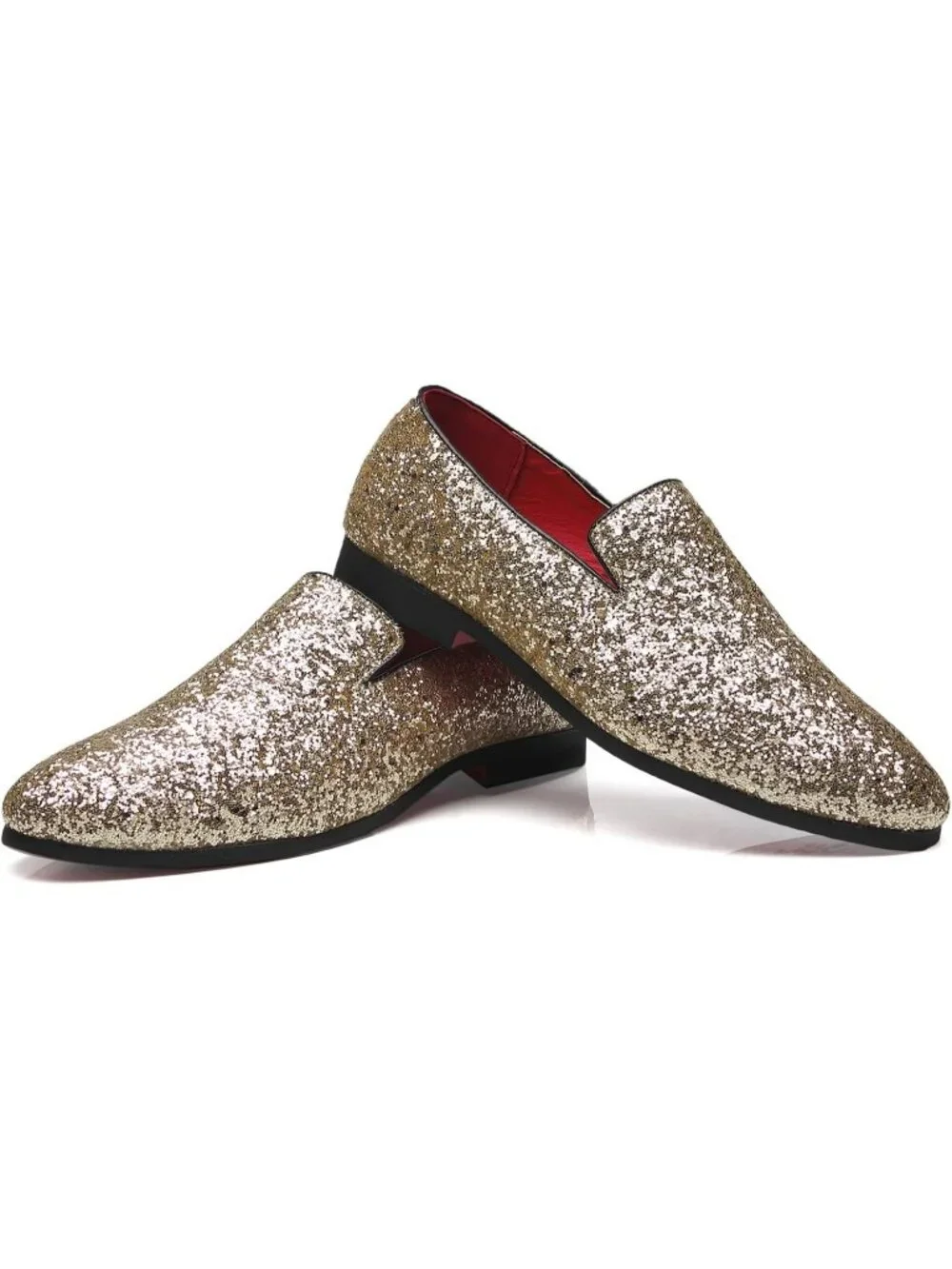 Men's Gold Leather Glitter Sparkly Loafers Slip On Tuxedo Formal Events Shoes
